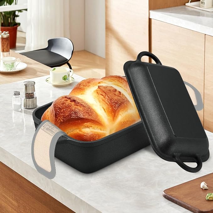 Oval Cast Iron Dutch Oven for Bread Baking, 6.35Qt Bread Baking Pan with Lid, Multi-Functional Dutch Oven Pot with Bread Baking Supplies for Bread Baking, Frying and Braising