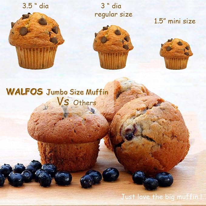 Walfos Silicone Texas Muffin Pan - 6 Cup Jumbo Silicone Cupcake Pan, Non-Stick, Just Release! Perfect for Egg Muffin, Big Cupcake - BPA Free and Dishwasher Safe