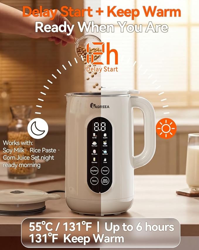 IAGREEA 10-in-1 Nut Milk Maker Machine, 42oz Soy Milk Blender | Large Capacity, No Soak/12H Delay/2H Keep Warm for Homemade Almond/Oat, Juice, Plant-Based & Dairy Free for Family & Party