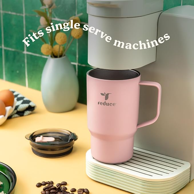 REDUCE Hot1 18 oz Insulated Stainless Steel Mug - Temperature Adjusting Lid | Dual-wall vacuum, keeps drinks hot for 6 hours, cupholder friendly, ideal for coffee & tea, Baked Clay color