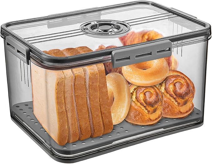 Gifhomfix Bread Box Bread Boxes for Kitchen Counter Airtight, Time Recording Bread Storage Container with Lid, Bread Keeper for Homemade Bread, Toast, Bagel, Donut and Cookies, LARGE Dark Grey