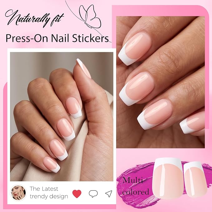 240pc Extra Short French Tip Press on Nails Coffin Fake Nails with Tabs | Short Nails Press ons Coffin Glue on Nails XS Nude Acrylic Nails Stick False Nail Artificial Fingernail for Women Girls