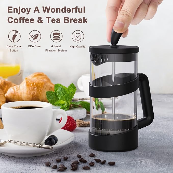 RAINBEAN Large French Press Glass Travel Camping Coffee Makers Pot, 34 oz Portable Cold Heat Press Coffee Tea Brewer