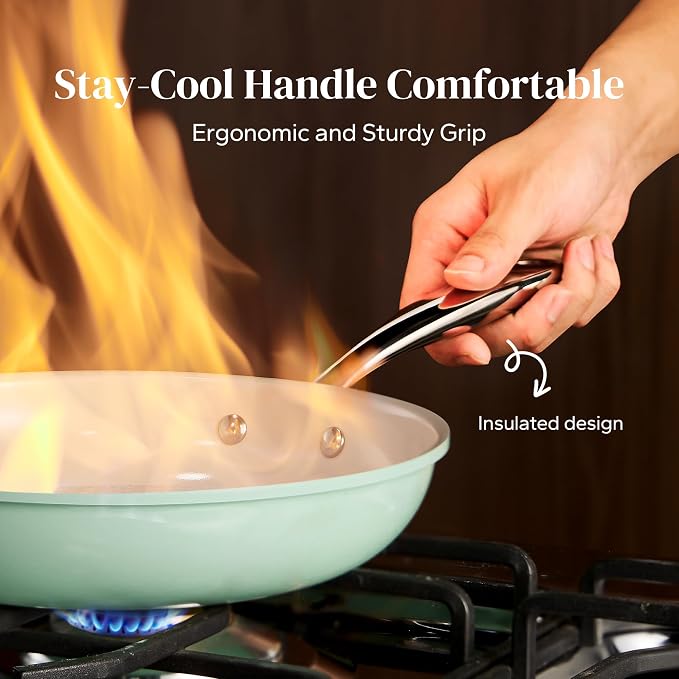 Redchef Ceramic Nonstick Pan, Mini Skillet for Breakfast & Eggs, Healthy Chemical-Free Cooking, Stay-Cool Stainless Steel Handle, PTFE & PFAS & PFOA Free, Mint Green, 8 Inch