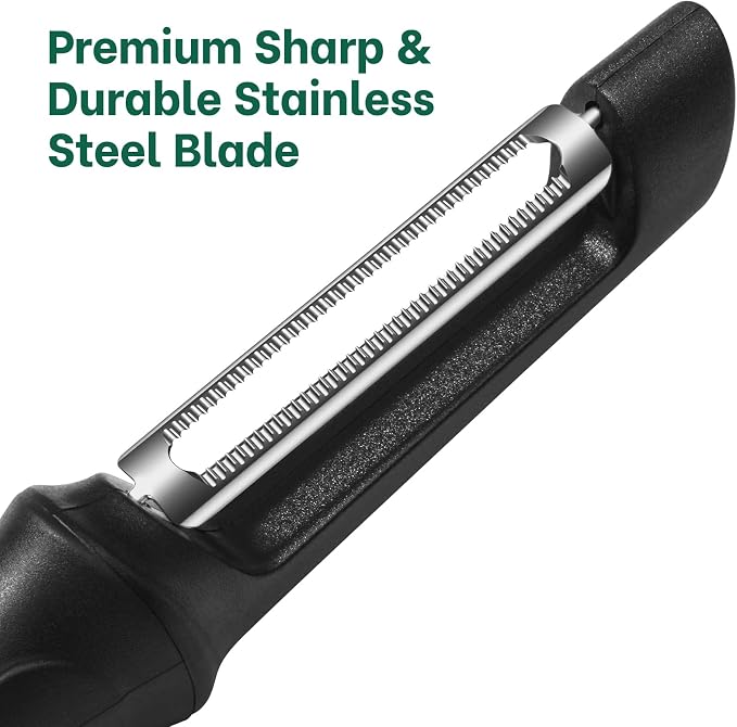 Beneno Stainless Steel Serrated Swivel Tomato Peeler | Sharp Serrated Blade for Effortless Peeling Soft-Skinned Fruits and Vegetables, Soft Grip Handle, Dishwasher Safe, Black