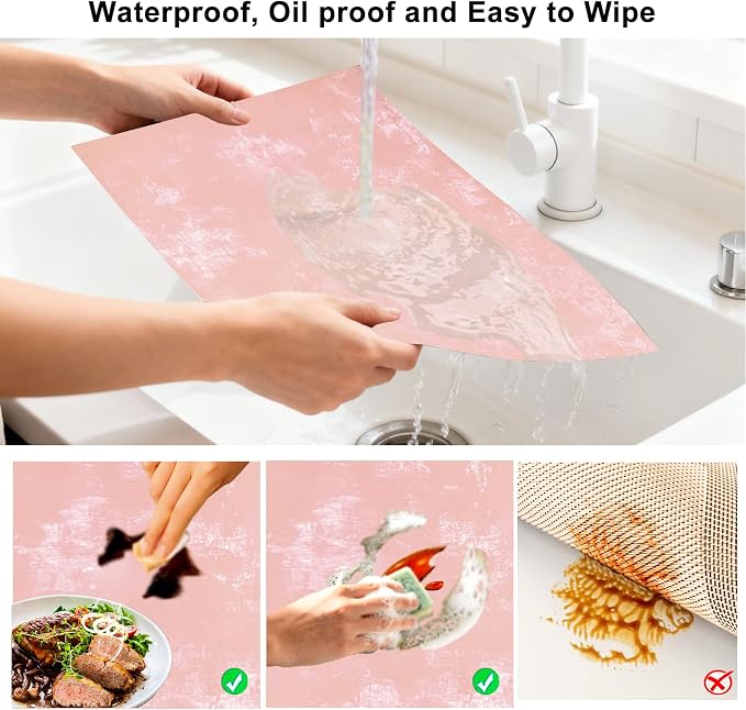Faux Leather Placemats Set of 4, 11.8"x17.7", Rose Pink | Reversible Table Mats, Waterproof, Stain & Heat Resistant, Easy Clean for Dining, Gatherings, Outdoor