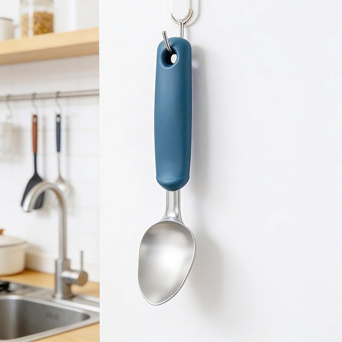 OOU Ice Cream Scoop, Stainless Steel Dessert Scoop with Premium Zinc Alloy Construction, Comfortable Ergonomic TPE Non-Slip Grip Handle, Blue