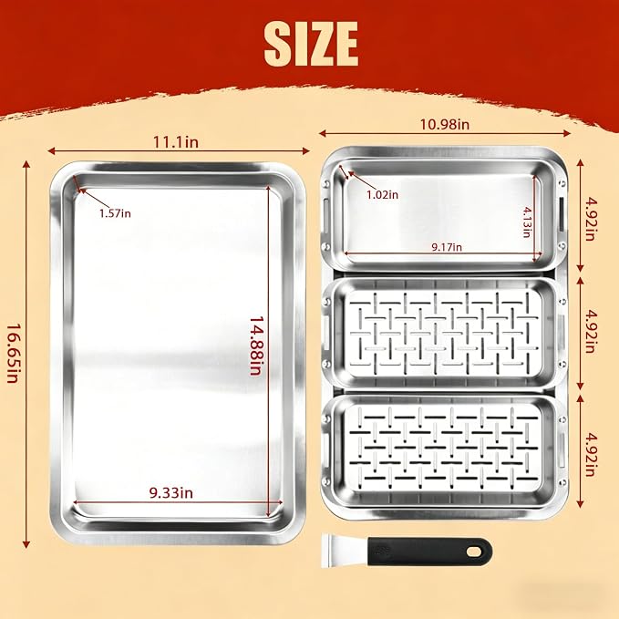 BBQ Vegetable Grill Basket Set, 4 Piece Stainless Steel Grill Pan Set with Universal Handle & lid, Dishwasher Safe, for Outdoor Cooking, Camping, Picnic, For Grilling Fish Veggies & Meats