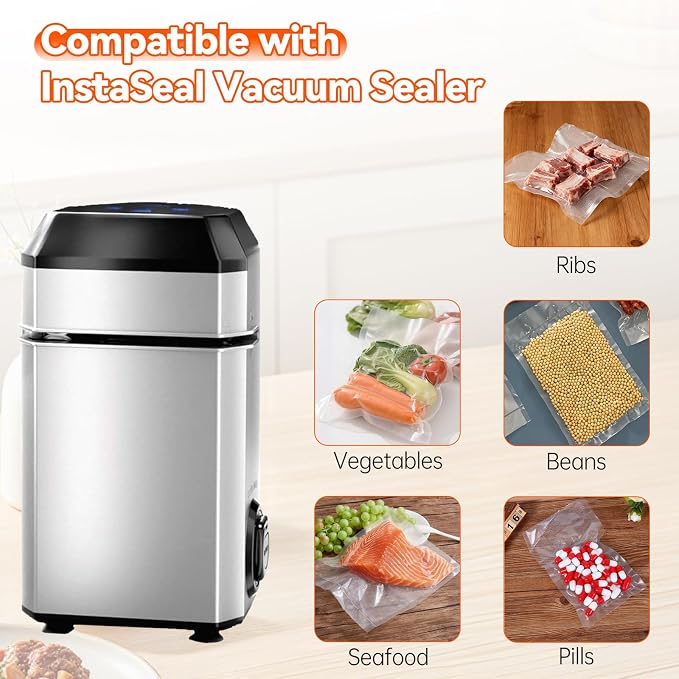 Upright Food Vacuum Sealer Bags Compatible with InstaSeal | 60PCS Vacuum Sealer Bags Replacement,Pre-Cut,Food Grade for Storage, Meal Prep or Sous Vide,9.8 *11.8& 7.8 * 9.8"