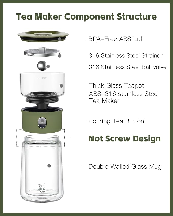 ZENS Modern Glass Infuser Teapot, Smart One Touch Tea Maker for Loose Tea | Glass Magic Tea Pot, Mess free Tea Steeper with Insulated Mug, Portable Tea Infuser with Case for Tea Lovers