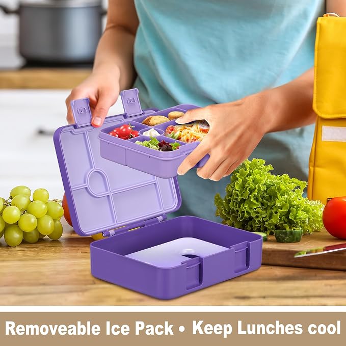 JOOPETALK Chill Bento Lunch Box for Kids Adult with Ice Pack,6-Compartment Reusable Leak-proof Lunch Container for Girls Boys to School,Keep Food Cold&Fresh,Dishwasher & Freezer Safe