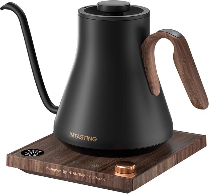 INTASTING Gooseneck Electric Kettle with 1℉ Temperature Control, 0.9 Liter | Fast Heating, Stainless Steel Interior, for Pour Over Coffee, Tea & Boiling Water, Keep Warm, Auto Shut-Off, Onyx Black