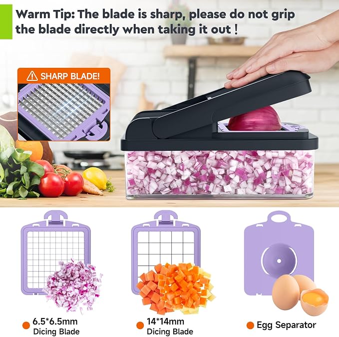MealHelper 15-in-1 Vegetable Chopper, Food Veggie Chopper With Container | Kitchen Prep Tool, Cheese Grater, Home Essentials & Kitchen Gadgets, with Sharp Stainless Steel Blades(10 Blades, Purple)