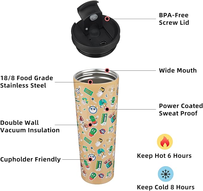 BJPKPK 34oz Coffee Tumbler with Straw, Insulated Stainless Steel Cup | Double Wall Vacuum, Leak Proof Lid, Keeps Hot/Cold/Iced, BPA Free, Travel & Outdoor, Spring Party-Brown