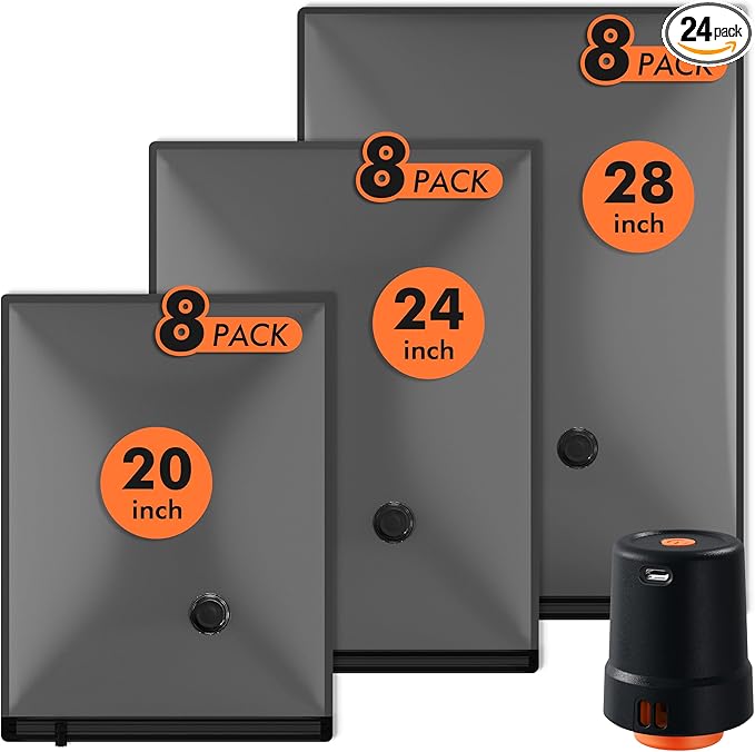 GONGSHI Vacuum Seal Bags for Clothing Travel & Home Storage, Travel Vacuum Bags with Pump,Space Saver for Blankets, Comforters, Pillows, Clothes,24 Combo