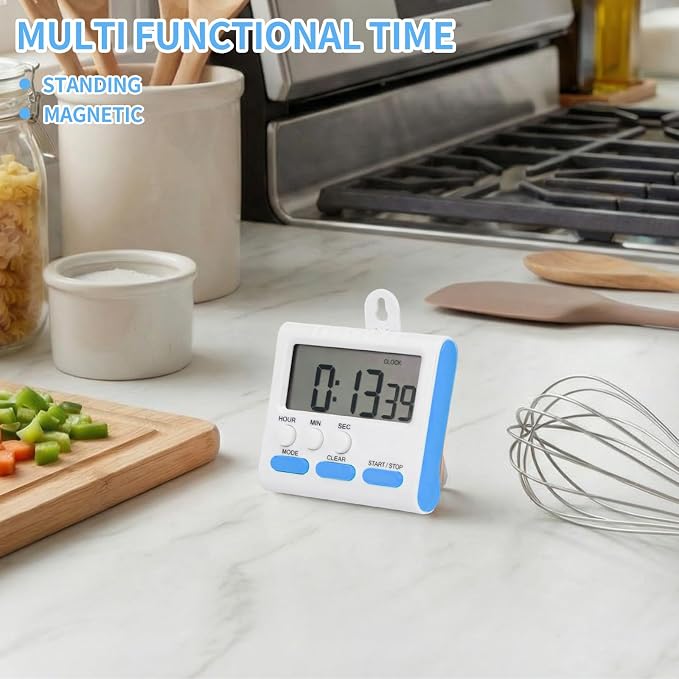 Mudder 3 Pack Digital Kitchen Timer for Cooking, Large Digits, 24 Hour Magnetic Backing Stand Kitchen Timers Clock for Classroom Kids Teachers, Loud Alarm and Large Screen (Blue)