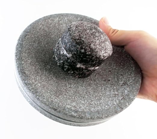Small Size 6in/15cm Granite Grinder Mortar and Pestle Set Stone Plate Set for Spice and Salt on Camping Primitive Lava Dish