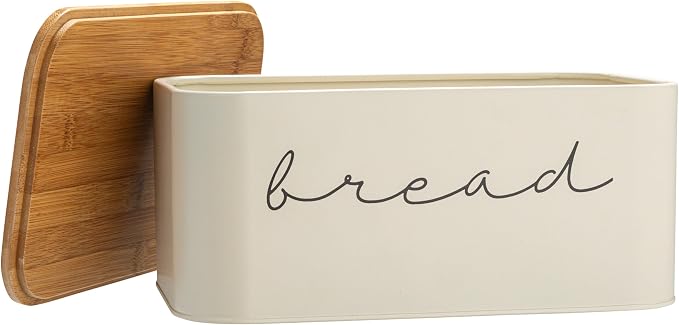 Bloomingville Metal "bread" Bin with Bamboo Lid, Cream