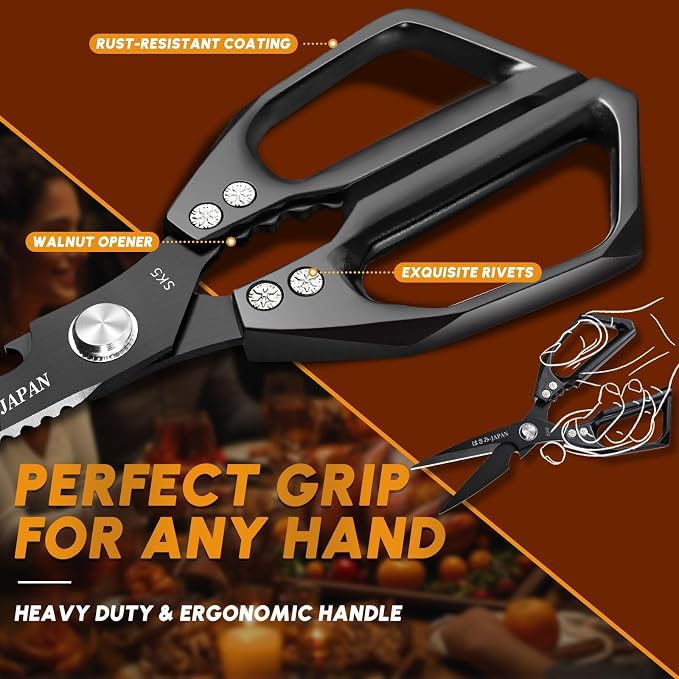 Huusk Kitchen Scissors for Food - Heavy Duty Kitchen Shears all Purpose | Japanese Stainless Steel Poultry Shears for Fish, Vegetables, Chicken Bones, Turkey, Comfortable Handles, Gifts for Women