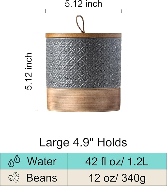 Miamolo Ceramic Jar with Lid, Airtight Coffee Canister, Gray & 42 fl.oz | Food Storage Jars for Kitchen Hutch Coffee Bar Accessories | Good Seal for Salt Sugar Loose Tea | Decor Accent, Host Gift