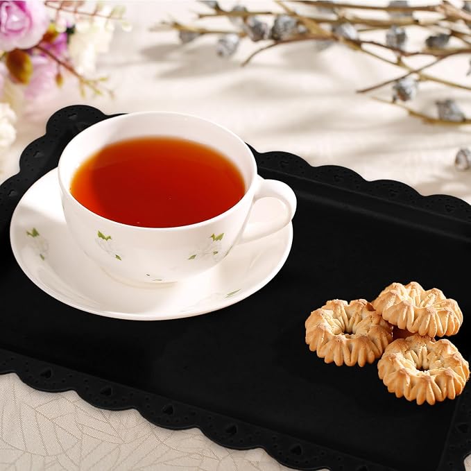 Food Tray, 12 Pack Serving Tray Serving Platter Fruit Dessert Plates, Plastic Serving Trays Rectangle Dessert Trays for Party, Wedding, Restaurant, 14.4" X 9.3" (Black)