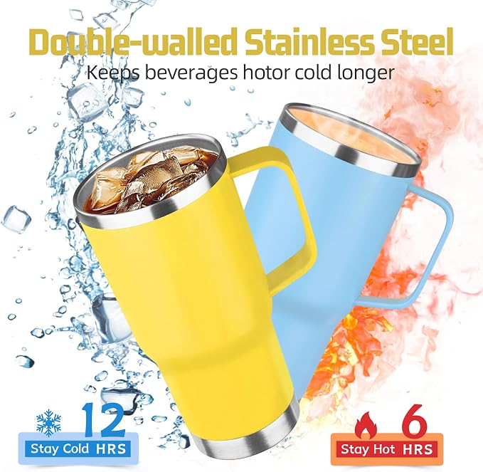20oz Stainless Steel Insulated Tumbler with Handle and Lid, Double Wall Vacuum Insulated Coffee Mug, Leak Proof Travel Mug for Hot and Cold Drink, Mix Color-4 Pack