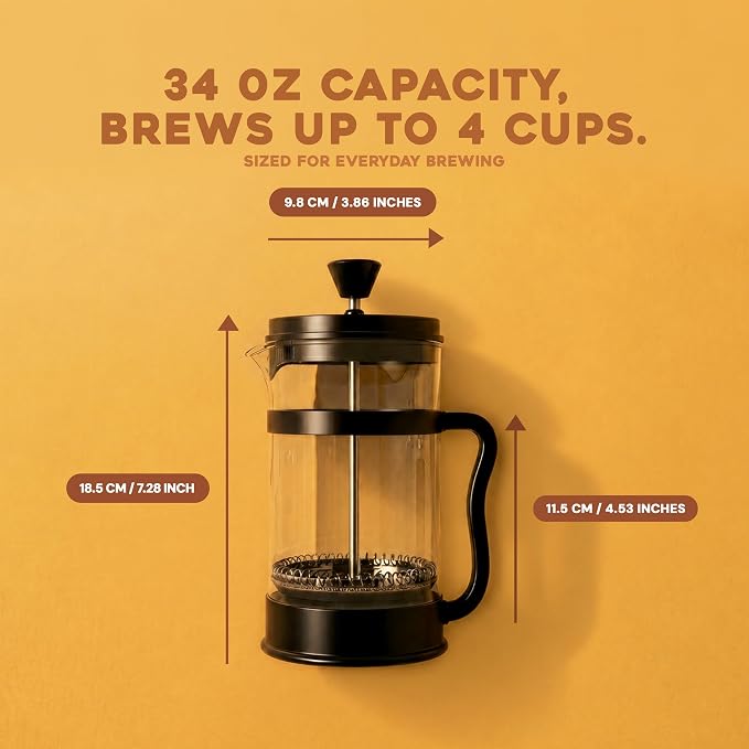 Utopia Kitchen Borosilicate Glass French Press Coffee Maker 34 Oz, Black | Heat-Resistant Cafetiere & Tea Maker, Thickened Glass Coffee Press for Travel and Camping