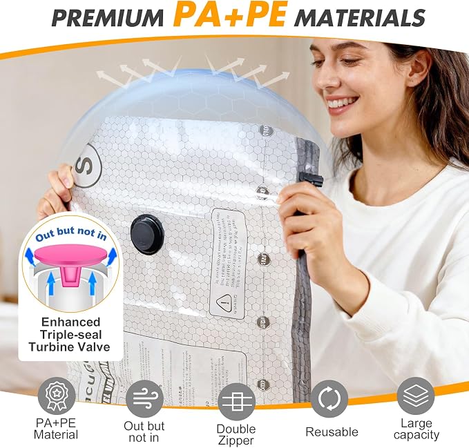 Vacuum Bags for Travel with Rechargeable Pump, 15 Pack Compression Packing Bags with 35KPA Electric Pump, 80% Space Saver for Clothes, Vacuum Seal Bags fo Carry-on Luggage Suitcase