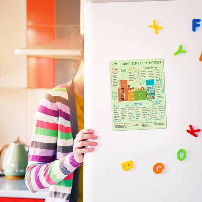Levain & Co Produce Storage Guide Magnet - Fruit & Vegetable Storage Magnetic Chart - The Ultimate Produce Organizer Cheat Sheet - Keep Foods Fresher Longer