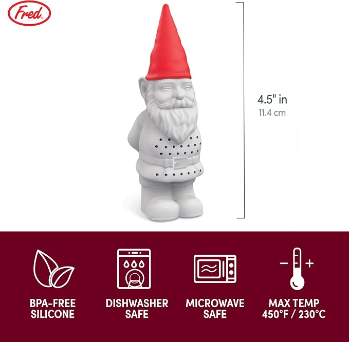 Genuine Fred GNOME BREW Tea Infuser, Cute Garden Gnome Design- For Loose Leaf Tea, Flexible, Easy to Clean Silicone, Fun Gift for Tea Lovers, Clever Kitchen Gadget