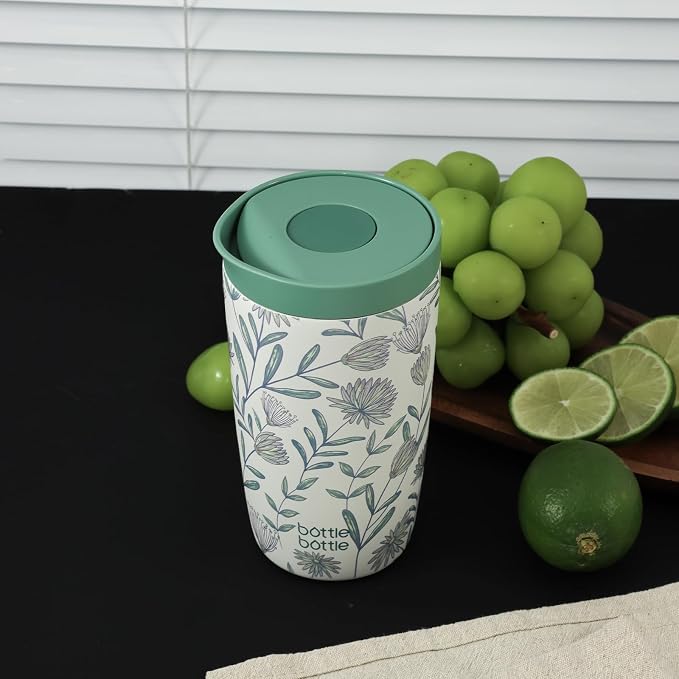 BOTTLE BOTTLE Insulated Coffee Tumbler with Push Button Lid 12oz | Flourishing Flowers,Leakproof,Stainless Steel Travel Mug,Keeps Drinks Hot & Cold for 6 Hours,for Office & On the Go