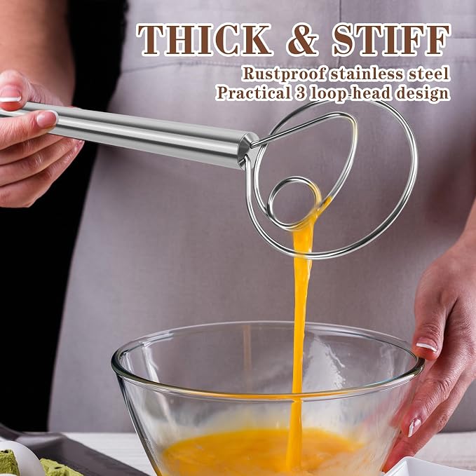TEEVEA Danish Dough Whisk Stainless Steel for Sourdough Bread | Dutch Dough Hook, Replaces Hand Mixer and Spoon, Bread Baking Tool, Food Grade Rust Resistant Steel, Non-Stick, Easy to Clean