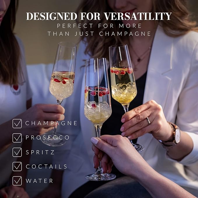 KROSNO Champagne Flutes Set of 6, 6.1 oz, Avant-Garde Collection | Drinking Glasses, Led-Free Crystal Glasses for Prosecco Sparkling Wine, Wedding Champagne Flutes, Dishwasher Safe