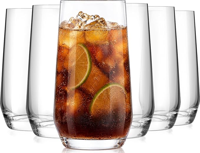 Drinking Water Glass Cups Set,Crystal Clear tall Glass cups set of 6,16.2oz