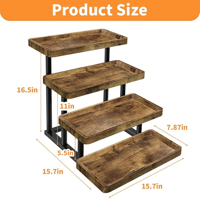 4 Tier Cupcake Stand, 15.7" Large Wooden Serving Tray | Party Food Display, Rustic Tiered Tray Decor Capable of Dessert Table & Perfume Organizer, with Sturdy Metal Frame