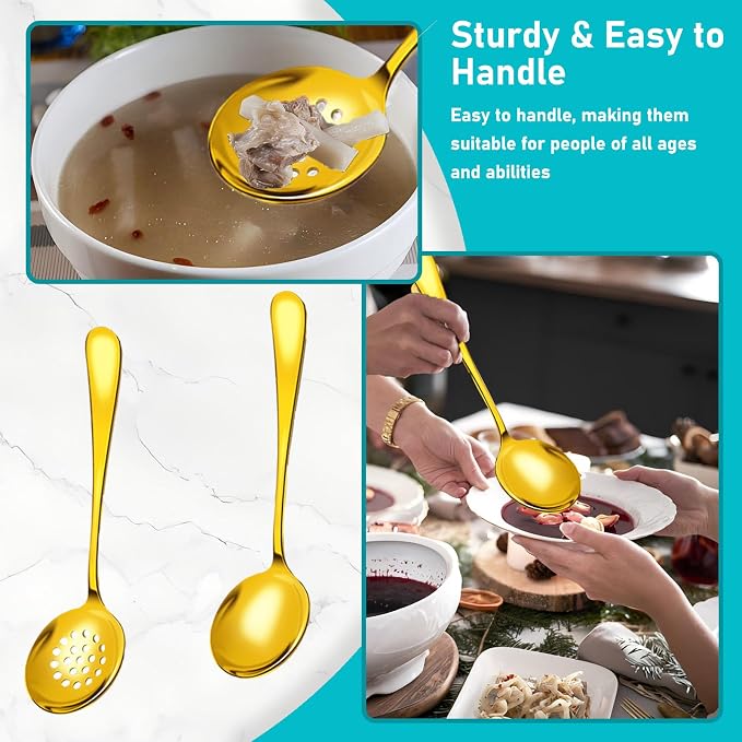 Serving Utensils, 30 Pcs Stainless Steel Large Flatware Serving Tools Kit | Include Spoons, Forks, Tongs, Slotted Spoon, Ladle, Cake Server for Kitchen Catering Banquet Wedding Buffet Party, Gold