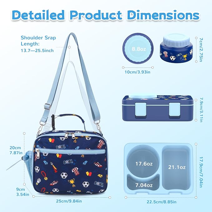 Bento Box for Kids, Leakproof Kids Lunch Box with 8.5OZ Thermo Food Jar & Lunch Bag, 3-4 Compartments Toddler Insulated Lunch Box for Girls, BPA Free Lunch Containers for School Daycare
