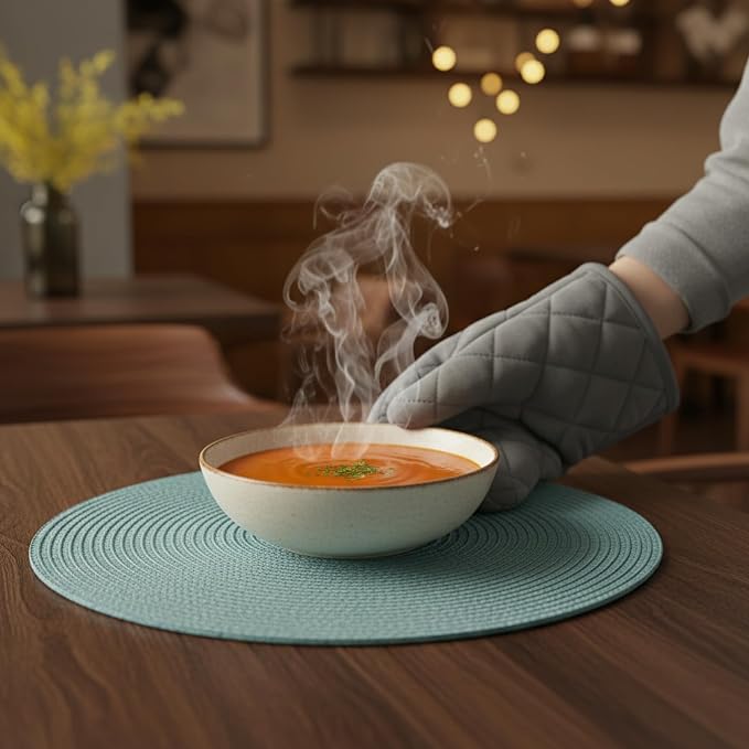 Winknowl 15 Inch Round Braided Placemats Set of 6, Washable Cotton Polyester Table Mats, Heat Resistant Non-Slip Place Mats for Kitchen Dining Table Decor (Light Blue,6pcs)