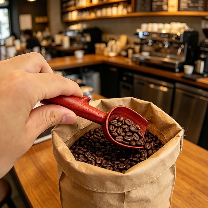 Padauk Coffee Scoop,Wooden Coffee Bean Measuring Spoon,10g Capacity,Natural Wood Coffee Scoop for Tea,Sugar & Powder,Rustic Kitchen Gift for Coffee Lovers