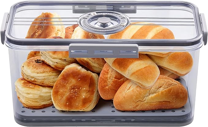ANYPROLUS Bread Box for Homemade Bread Boxes for Kitchen Counter Airtight, Time Recording Bread Storage Container with Lid, Bread Containers Storage Airtight Loaf Bread Keeper, Grey