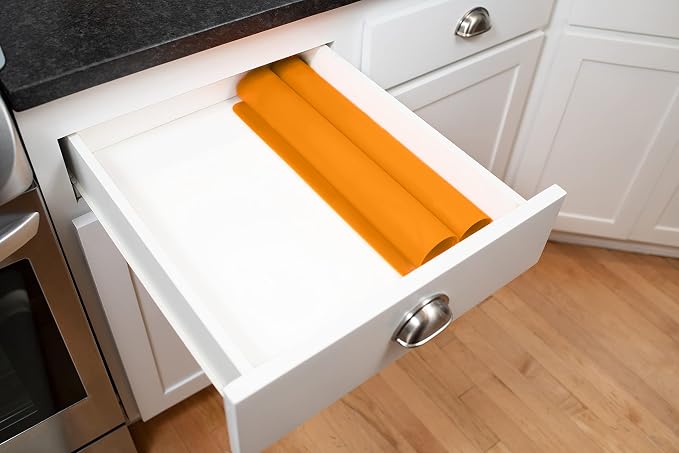 GASARÉ, Set of 2, Extra Large, Thick, Silicone Mats for Kitchen Counter, Heat Resistant Mats, Countertop Protector, Non-Slip, Easy to Clean, 25 x 17 Inches x 1.4mm, Orange
