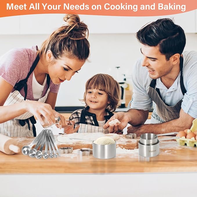 Stainless Steel Measuring Cups & Spoons Set of 11, Stackable Metal Measuring Cups & Spoons, Kitchen Gadgets for Cooking & Baking