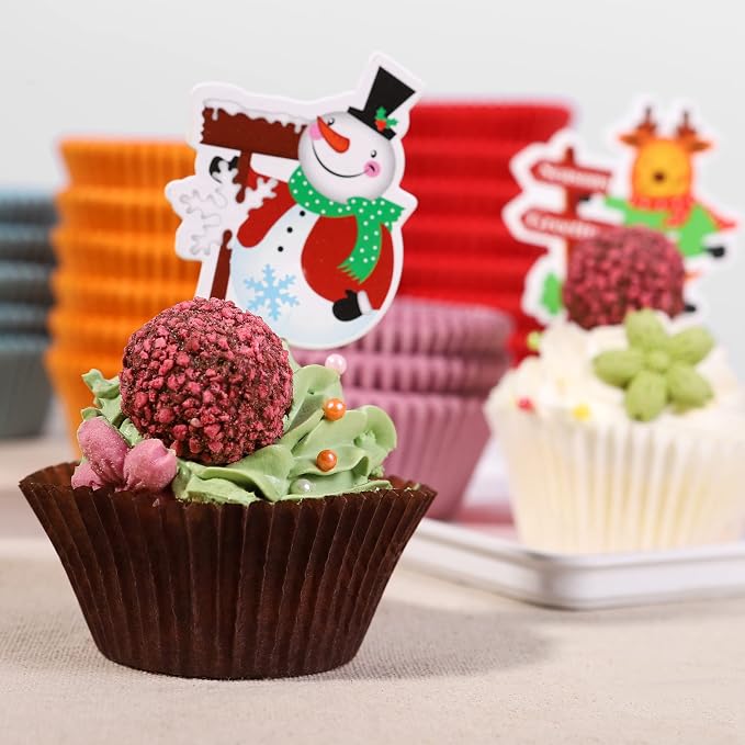 Bake Choice 200pc Standard Cupcake Liners for Baking, Rainbow Muffin Liners | Food-Grade Cupcake Wrappers, Greaseproof Parchment Paper For Christmas Decorations
