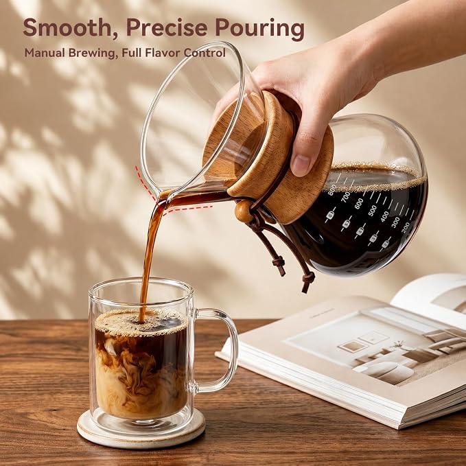 27oz Borosilicate Glass Pour Over Coffee Maker Non Toxic Plastic Free Coffee Maker Home Drip Coffee Maker Coffee Dripper Brewer with Reusable Stainless Steel Filter And Cork Grip