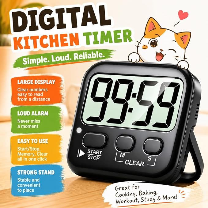 2 Pack Digital Timer for Kids Classroom Kitchen Timers for Cooking | w/ Battery, Easy to View, Alarm, Mute Mode, Count Down/Up, Magnetic, Kickstand, Hanging, Classroom Timer for Teacher Supplies