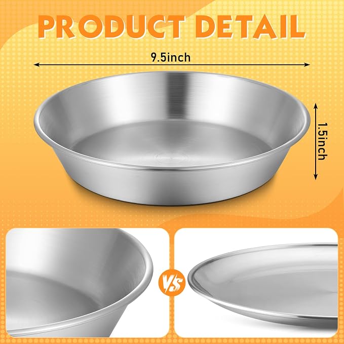 3 Pcs Deep Stainless Steel Pie Pan Set - Thickened Metal Baking Pans for Oven, Rust Proof Pie Plates for Kitchen(9.5 Inches,Standard Version)
