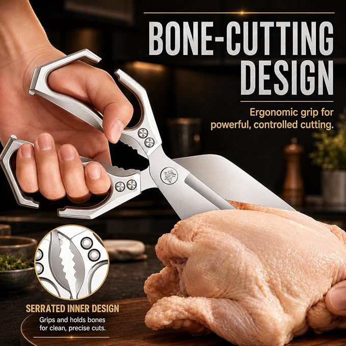 Multifunctional Heavy Duty Kitchen Shears,Kitchen Shears for Cutting Chicken,Kitchen Scissors for Food, Japanese High-Carbon Steel Culinary Poultry Shears, for Chicken,Meat,Fish,Bone Cutting(Silver)