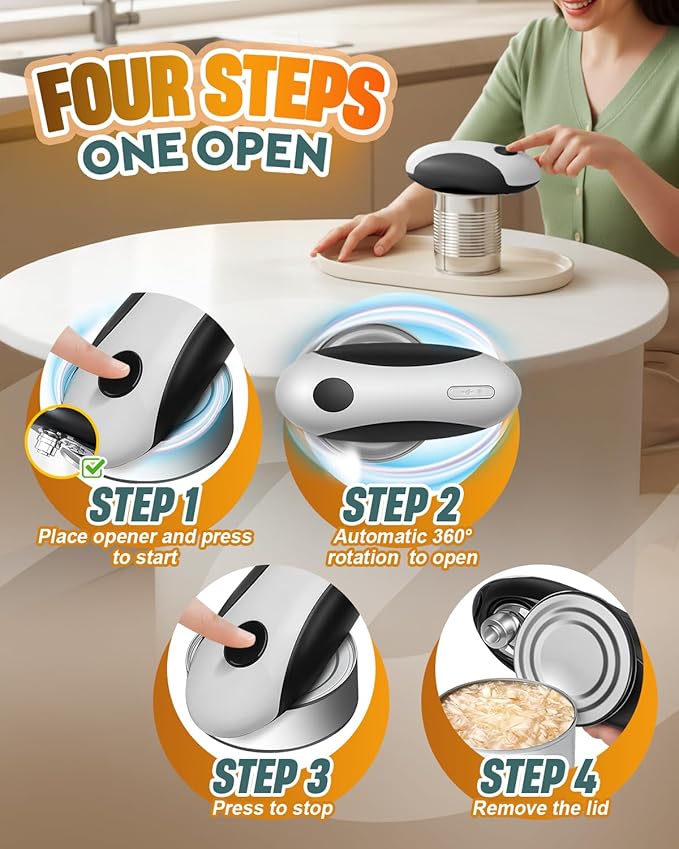 Zoomsnail Electric Can Opener, Automatic Rechargeable Can Openers with One-Touch Smooth Edge & Magnetic Lid - Hands-Free Easy-Grip Opener for Seniors with Arthritis and Most Cans