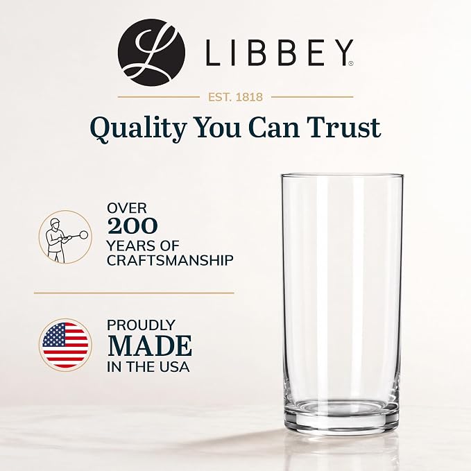 Heavy Base Drinking Glasses Set of 8, Weighted Clear Water Cups | 15.5 oz Capacity for Water, Juice, Soda, Cocktails, and More with Weighted Base and Dishwasher-Safe Cleanup