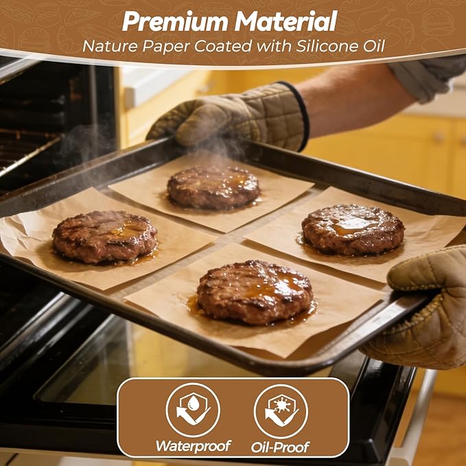 360 Count 6"x 6" Heavy Duty Patty Paper Sheets for Separating Patty | No-Stick & No-Leak Unbleached Baking Paper, Pre-cut Half Parchment Paper Sheets for Oven, Air Fryer, Microwave